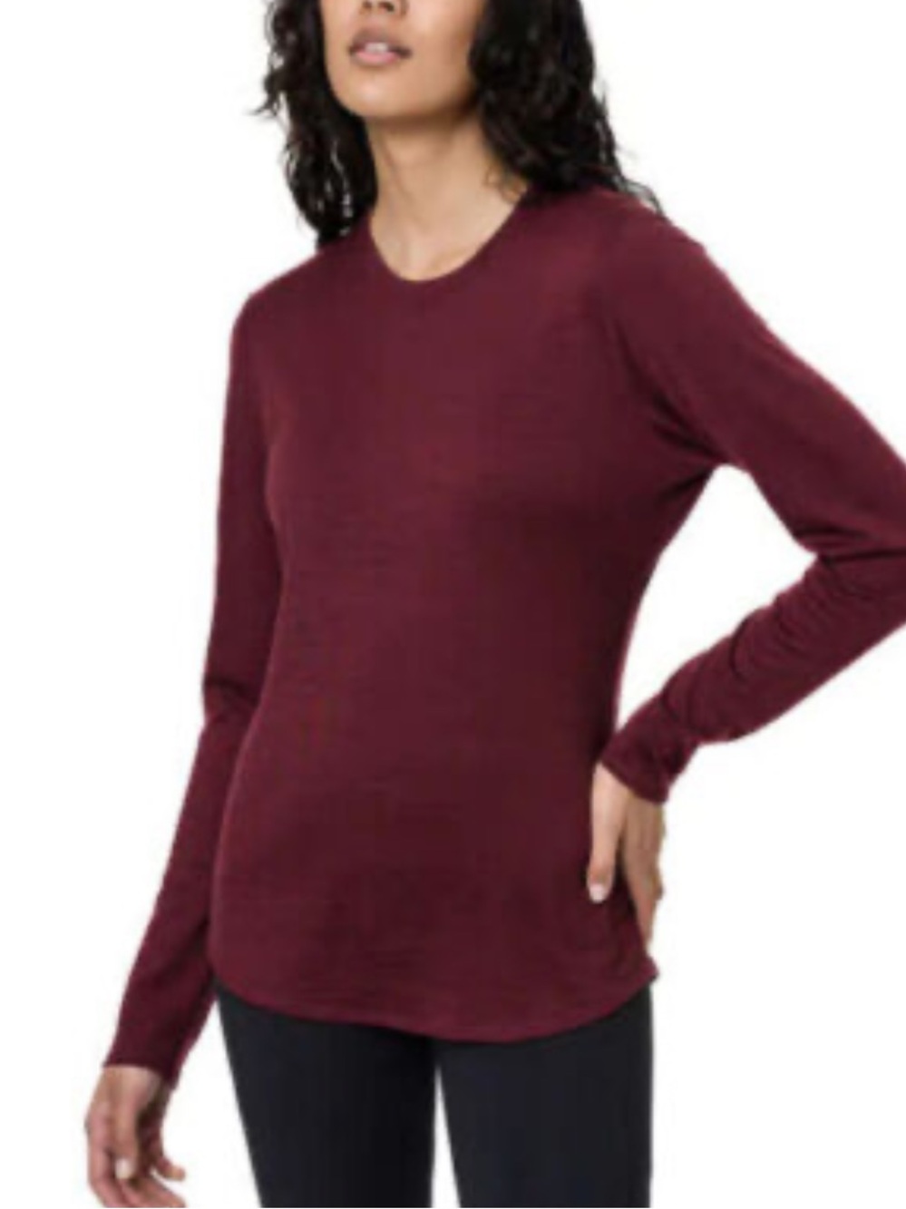 SEGMENTS 100% Merino Wool Crew Neck long sleeve Top — Deep Wine